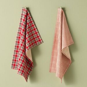 Set of 2 Holiday Kitchen Towels Red Gingham/Striped - Hearth & Hand Magnolia